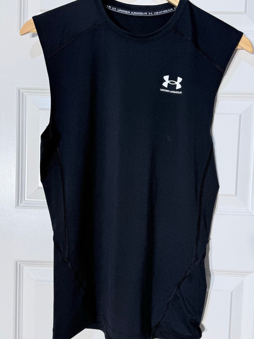 Under Armour Black Sleeveless Football Compression Heatgear Shirt, Men's Size L